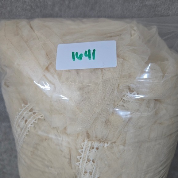 Pregnancy Photoshoot Maxi Dress Cream Boho Tulle Lace Tiered Wedding Gown 70s - Picture 12 of 12